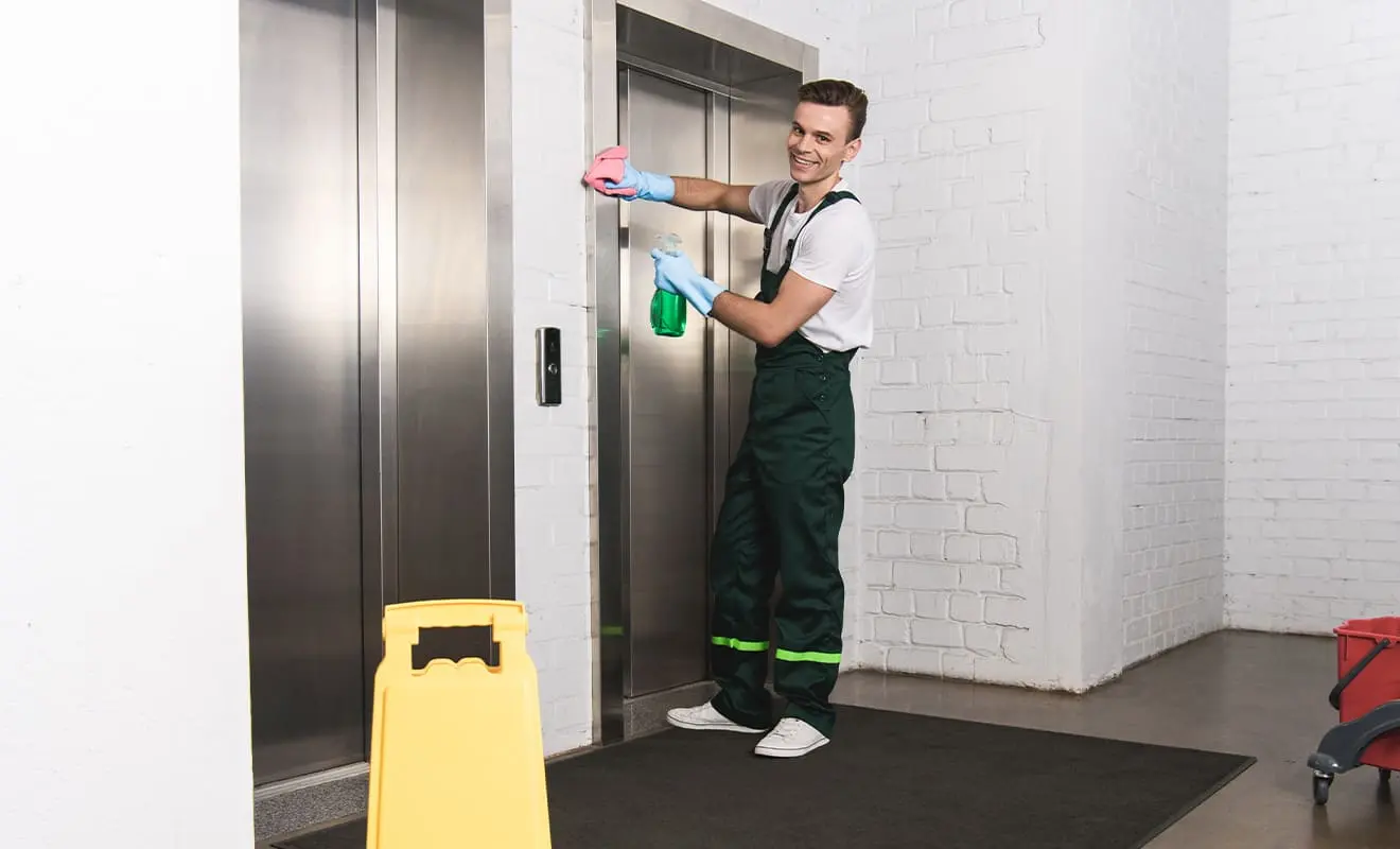 Wall cleaning near elevators